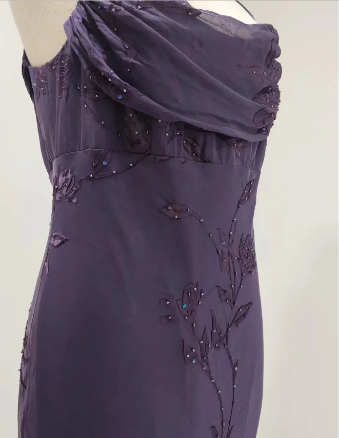 Elegant Deep Purple Mermaid Embroidered Chiffon Long Prom Dress Evening Dress