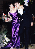 Elegant Deep Purple Spaghetti Strap Cross Backless Satin Long Prom Dress Evening Dress