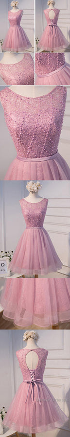 Elegant Diamond Beads  Lace Organza Sleeveless Scoop Neckline Lace Up Back For Teen Lovely Homecoming Dress