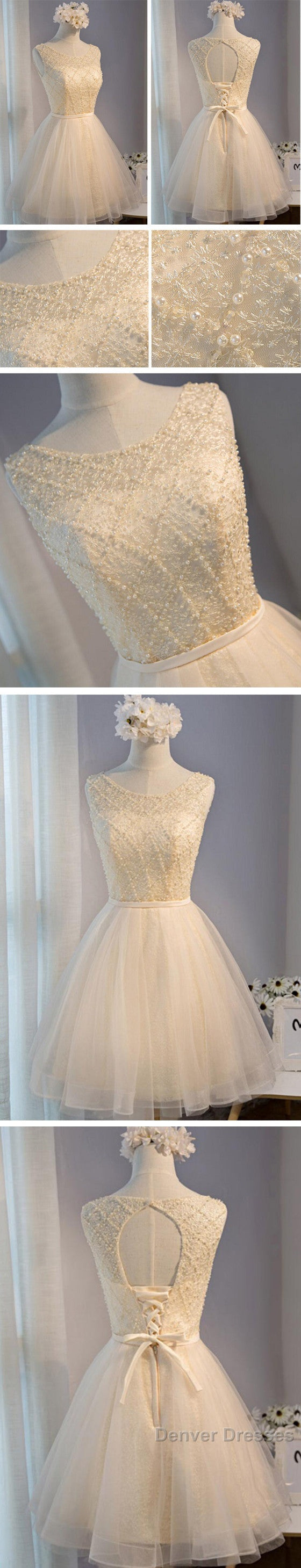 Elegant Diamond Beads  Lace Organza Sleeveless Scoop Neckline Lace Up Back For Teen Lovely Homecoming Dress