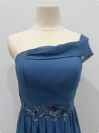 Elegant Dusty Blue One-Shoulder Chiffon Prom Dress Evening Dress Bridesmaid Dress