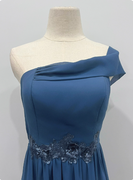 Elegant Dusty Blue One-Shoulder Chiffon Prom Dress Evening Dress Bridesmaid Dress
