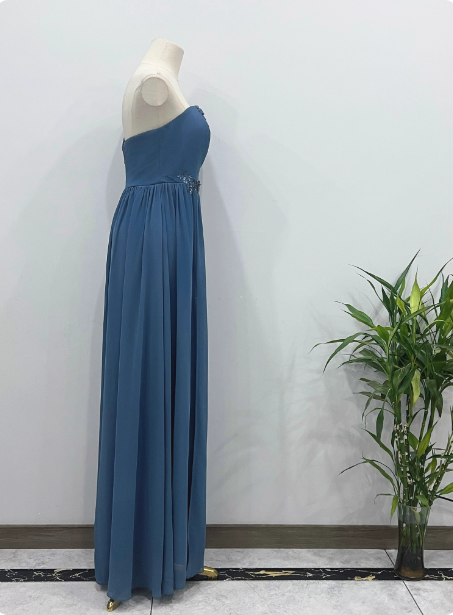 Elegant Dusty Blue One-Shoulder Chiffon Prom Dress Evening Dress Bridesmaid Dress