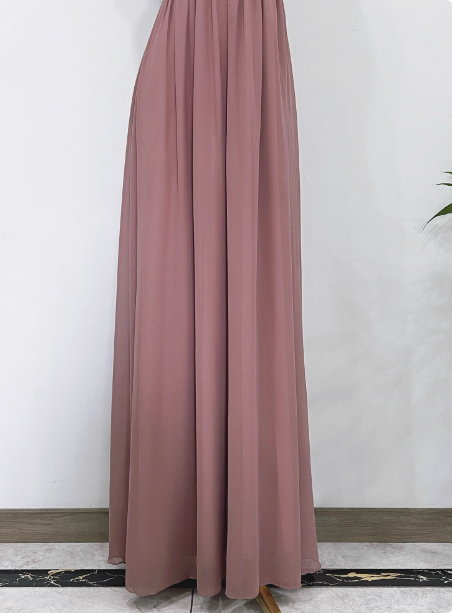 Elegant Dusty Pink A-Line Spaghetti Strap V-Neck Chiffon Long Prom Dress Evening Dress