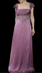 Elegant Dusty Rose Square Neck Spaghetti Strap Embroidered Ruffle Satin Long Prom Dress Evening Dress