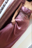 Elegant Dusty Rose Square Neck Spaghetti Strap Embroidered Ruffle Satin Long Prom Dress Evening Dress