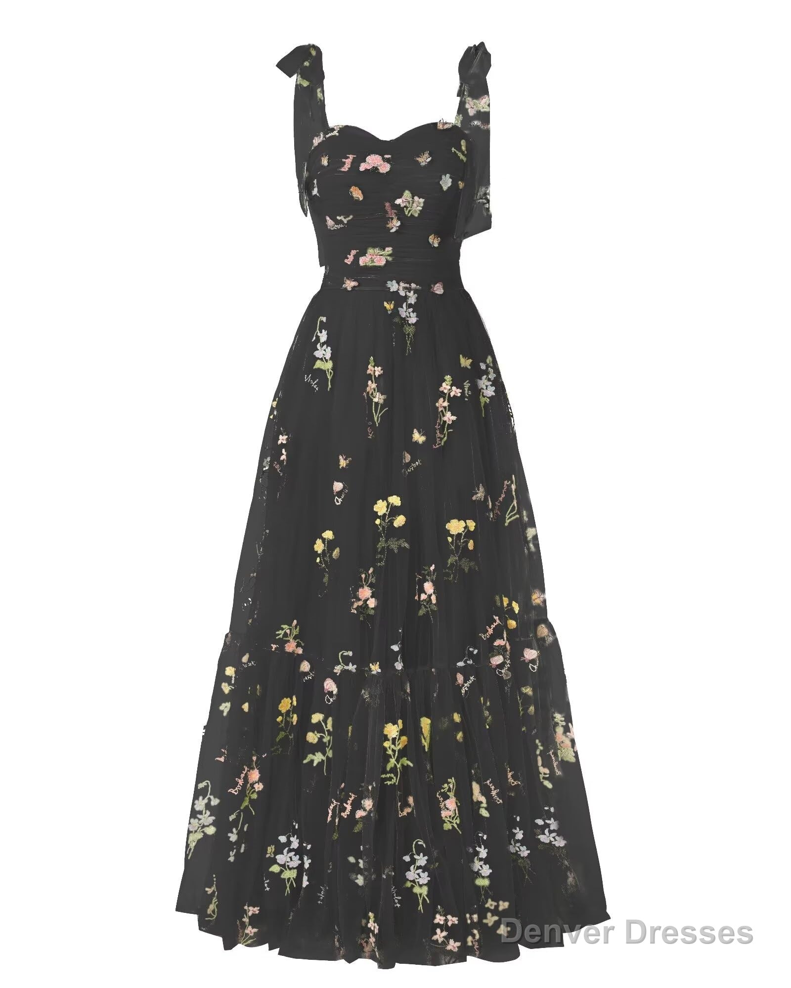 Elegant Embroidery Black Prom Dresses Sweetheart Spaghetti Straps A Line Party Dress Long Simple Formal Dress Main image