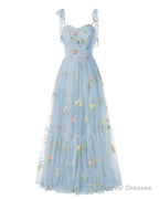 Elegant Embroidery Blue Prom Dresses Sweetheart Spaghetti Straps A Line Party Dress Long Simple Formal Dress