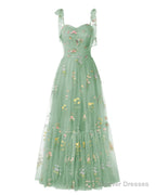 Elegant Embroidery Dark Green Prom Dresses Sweetheart Spaghetti Straps A Line Party Dress Long Simple Formal Dress