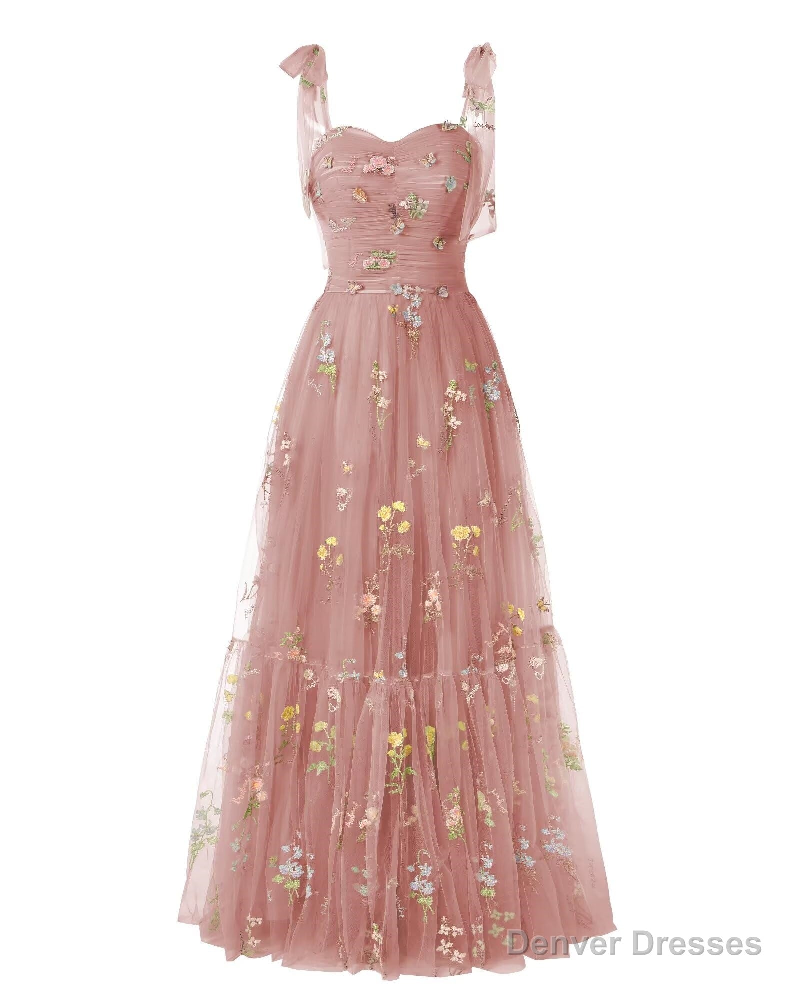 Elegant Embroidery Dusty Rose Prom Dresses Sweetheart Spaghetti Straps A Line Party Dress Long Simple Formal Dress Main image