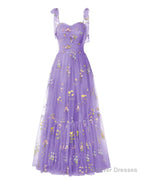 Elegant Embroidery Lavender Prom Dresses Sweetheart Spaghetti Straps A Line Party Dress Long Simple Formal Dress