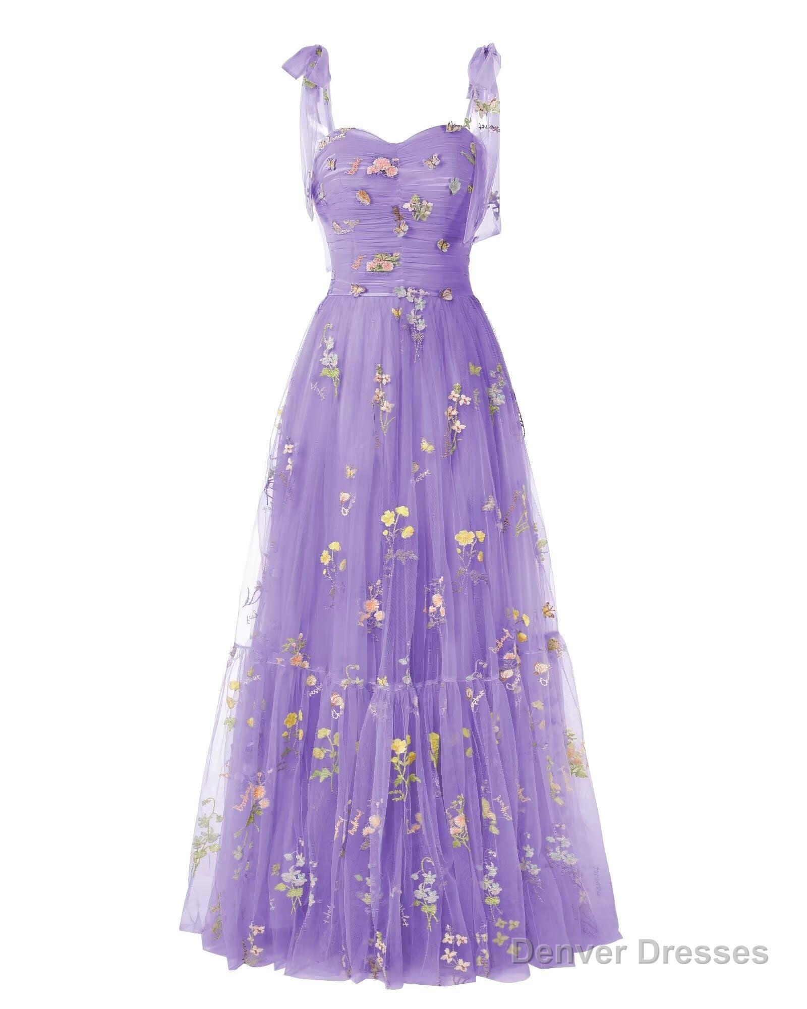 Elegant Embroidery Lavender Prom Dresses Sweetheart Spaghetti Straps A Line Party Dress Long Simple Formal Dress