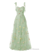 Elegant Embroidery Light Green Prom Dresses Sweetheart Spaghetti Straps A Line Party Dress Long Simple Formal Dress