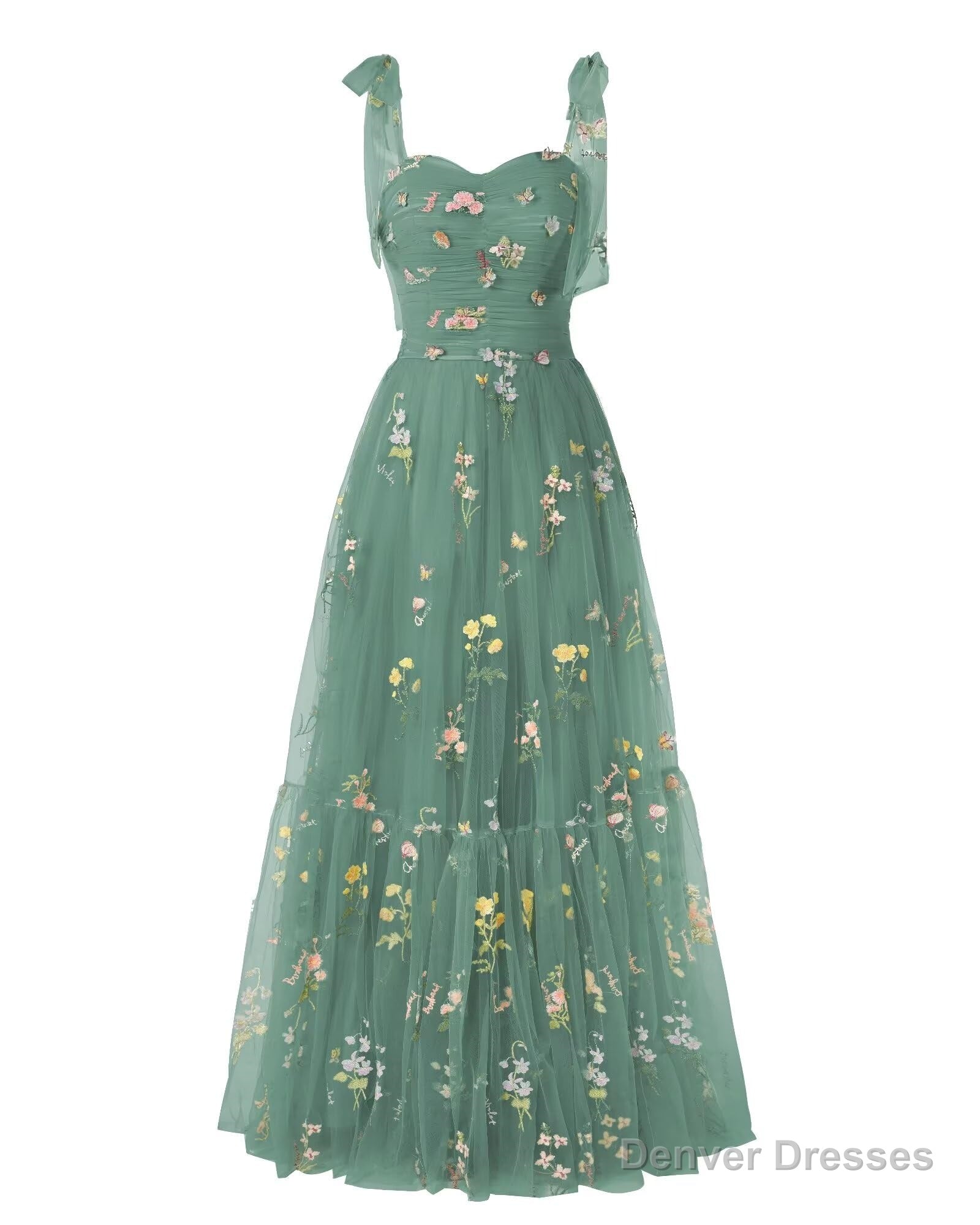 Elegant Embroidery Peacock Prom Dresses Sweetheart Spaghetti Straps A Line Party Dress Long Simple Formal Dress Main image