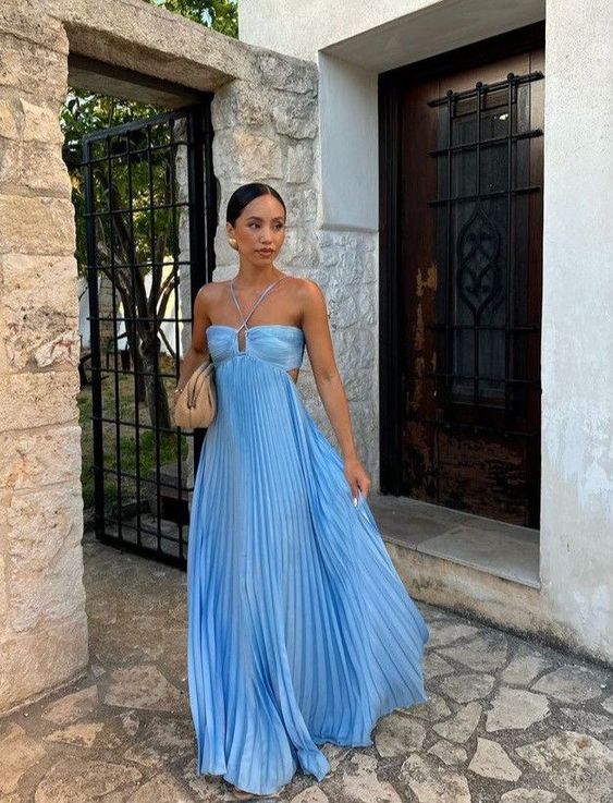 Elegant Engagement Dress Wedding Party Dress Special Occasion Dress Halter Pleated Floor Length Prom Dress