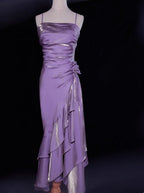 Vintage Spaghetti Straps Chiffon Satin Ruffled Prom Dress Fairytale Party Dress