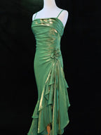 Vintage Spaghetti Straps Chiffon Satin Ruffled Prom Dress Fairytale Party Dress