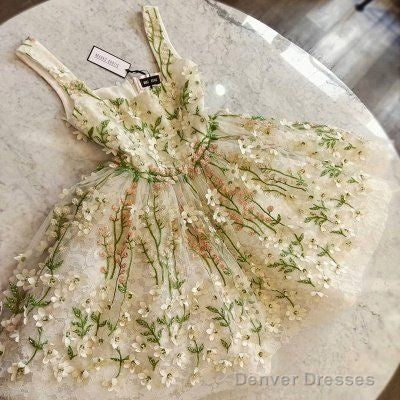 Elegant Flowers Straps Short Homecoming Dresses Main image