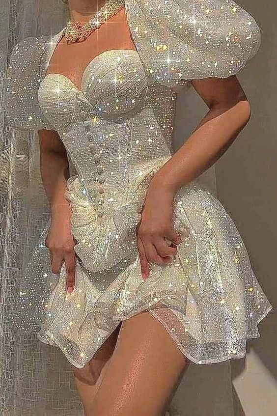 Elegant Glitter Sweetheart Mini 17Th Birthday Dress White Birthday Outfit Secondary image