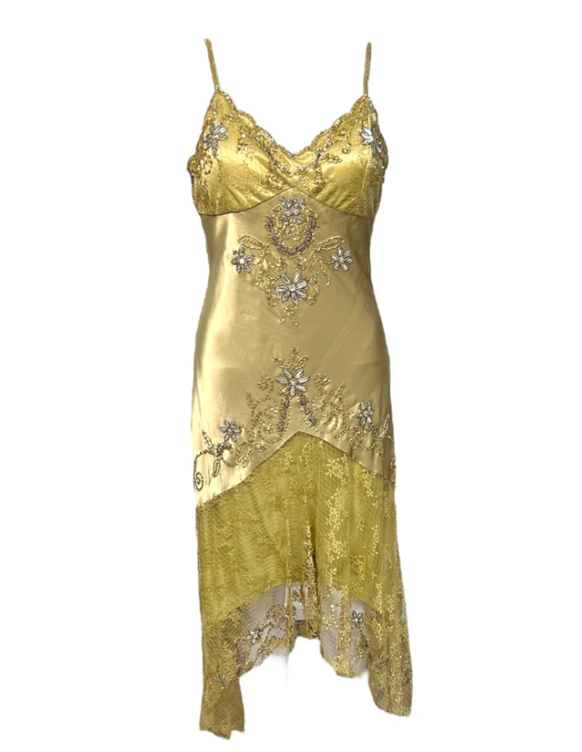 Elegant Gold Spaghetti Straps Satin Lace Beaded Cocktail Dress A Line Homecoming Dress Birthday Outfits Secondary image