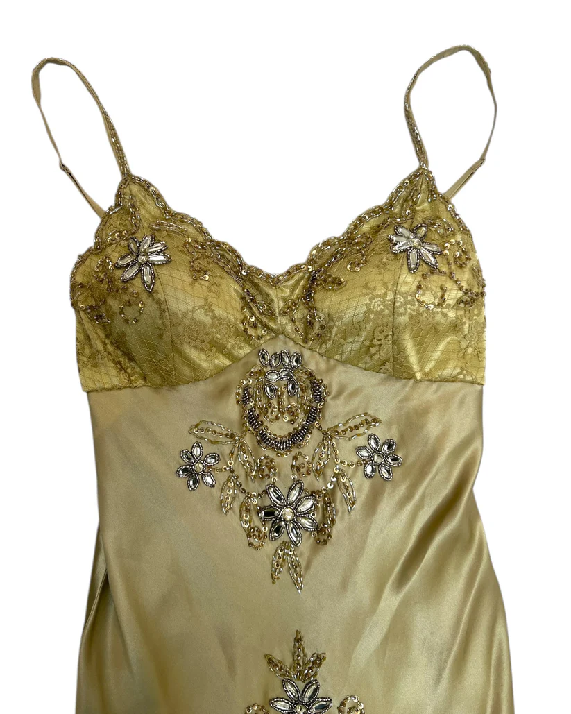 Elegant Gold Spaghetti Straps Satin Lace Beaded Cocktail Dress A Line Homecoming Dress Birthday Outfits