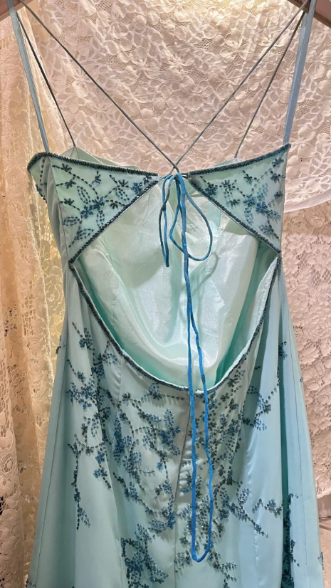 Elegant Gradient Blue Oil Painting Beaded Long Prom Dress Secondary image