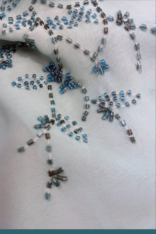 Elegant Gradient Blue Oil Painting Beaded Long Prom Dress