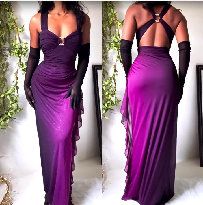 Affordable Dress Under $160||Elegant Gradient Navy Blue Sheath Spaghetti Straps Sparkling Chiffon  Prom Dress For Party