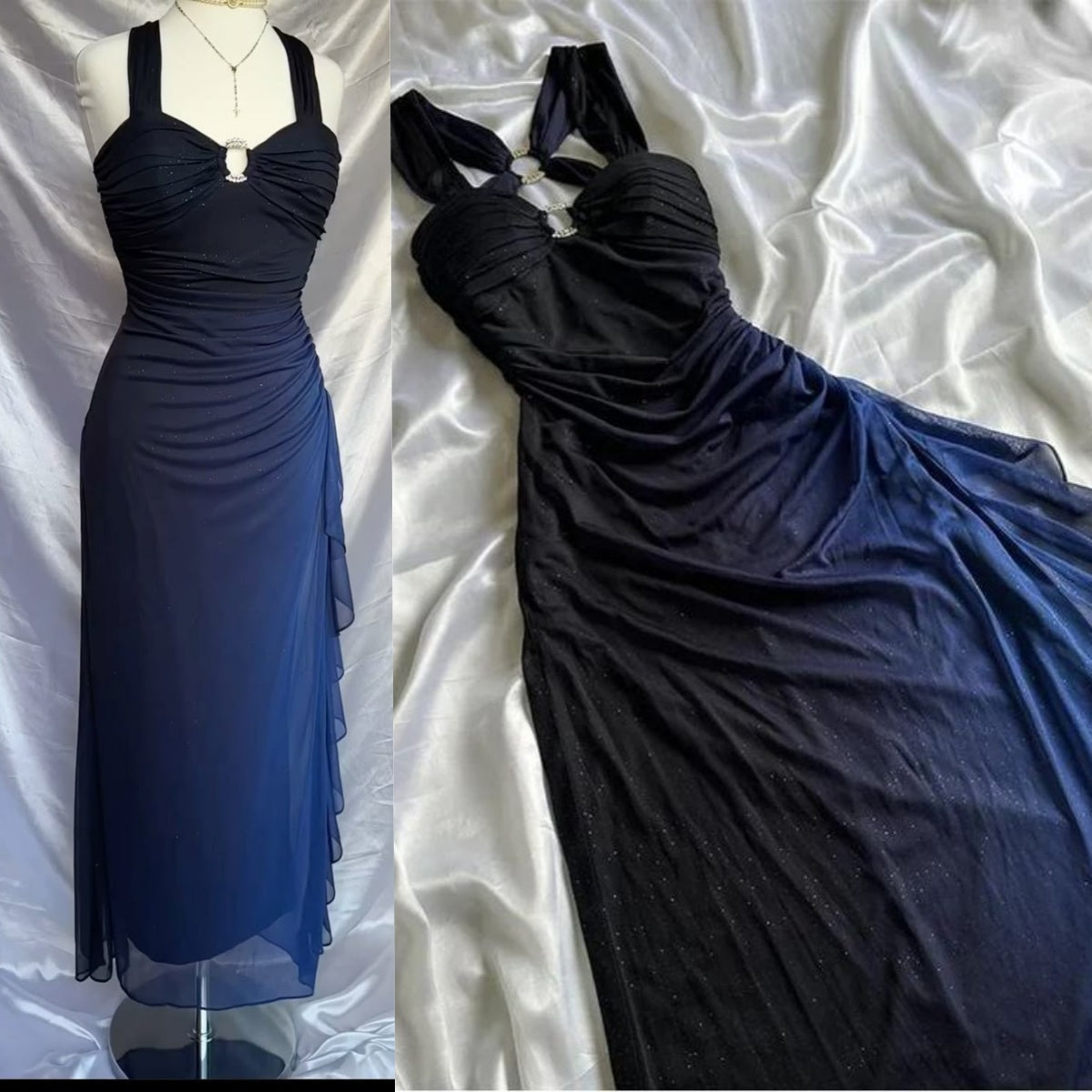 Affordable Dress Under $160||Elegant Gradient Navy Blue Sheath Spaghetti Straps Sparkling Chiffon  Prom Dress For Party