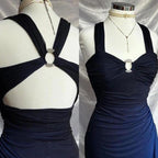Affordable Dress Under $160||Elegant Gradient Navy Blue Sheath Spaghetti Straps Sparkling Chiffon  Prom Dress For Party