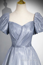 Elegant Gradient Short Sleeve Part Dress, A-Line Blue Formal Evening Dress