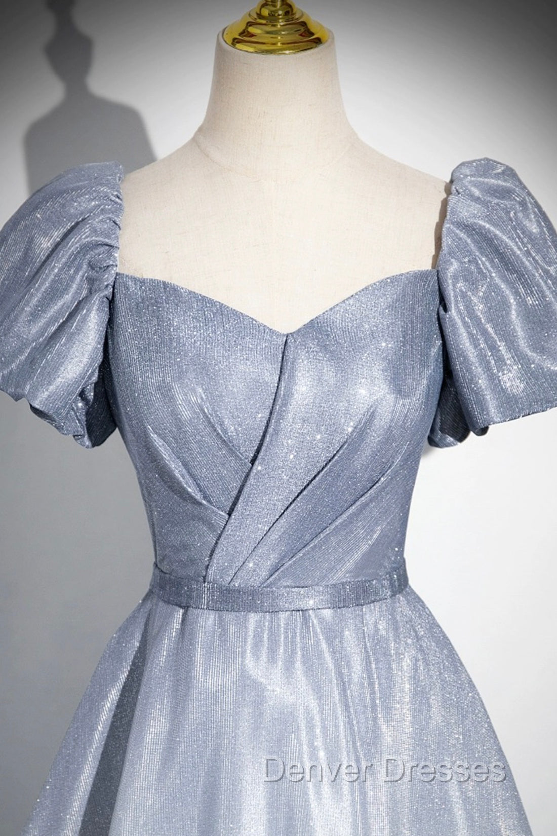 Elegant Gradient Short Sleeve Part Dress, A-Line Blue Formal Evening Dress