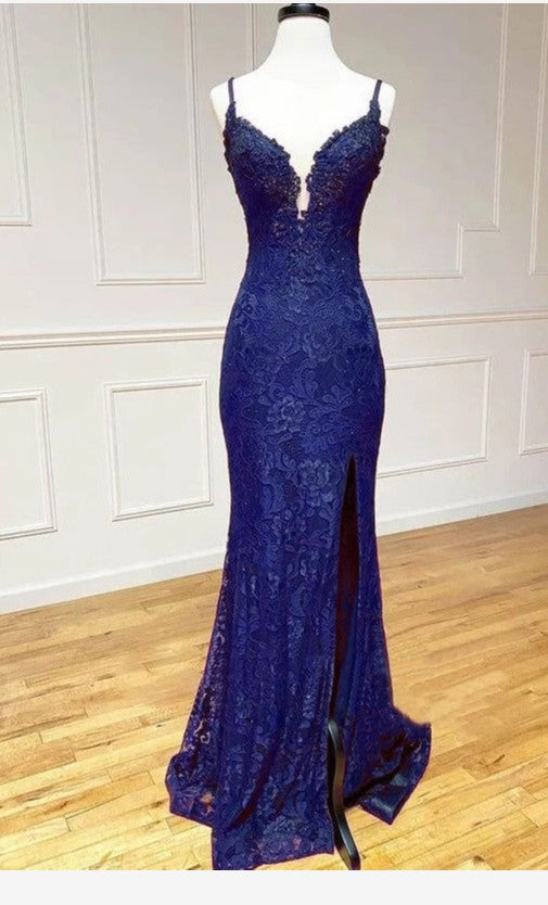Elegant  Mermaid Formal Dress Under $170’Ã?Charming Grape Spaghetti Straps Applique Long Backless Prom Dress With Slit