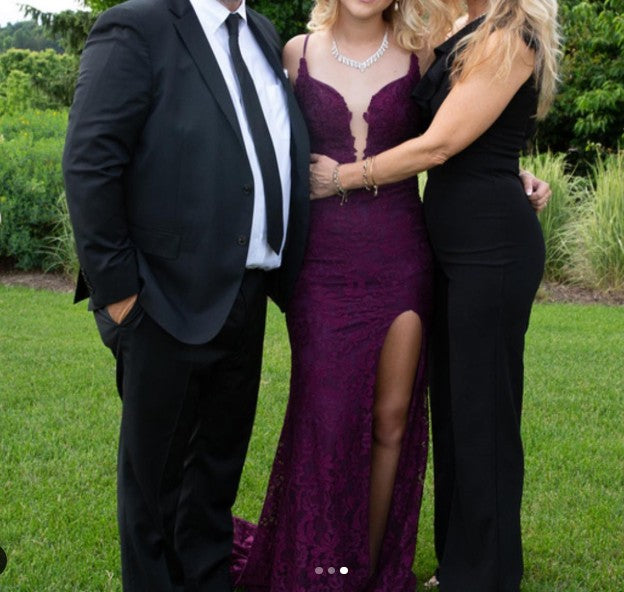 Elegant  Mermaid Formal Dress Under $170’Ã?Charming Grape Spaghetti Straps Applique Long Backless Prom Dress With Slit