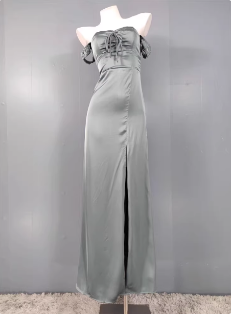 Elegant Gray Green Sweetheart Neckline Slim Slit Satin Long Prom Dress Evening Dress Secondary image