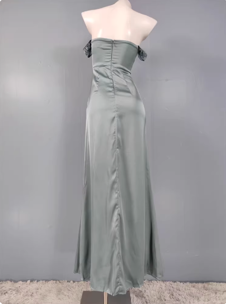 Elegant Gray Green Sweetheart Neckline Slim Slit Satin Long Prom Dress Evening Dress
