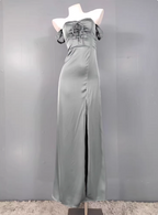 Elegant Gray Green Sweetheart Neckline Slim Slit Satin Long Prom Dress Evening Dress