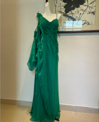 Elegant Green Deep V-Neck Chiffon Long Prom Dress Evening Dress