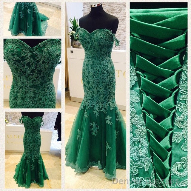Elegant Green Lace Mermaid Evening Dresses
