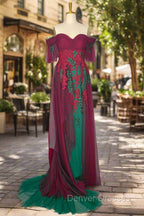 Elegant Green Off The Shoulder Tulle Prom Dress Vintage Prom Gowns