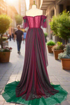 Elegant Green Off The Shoulder Tulle Prom Dress Vintage Prom Gowns