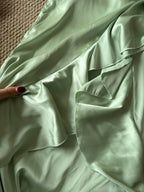 Elegant Green Slim Fit Halter Backless Ruffle Satin Prom Dress Evening Dress