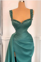 Elegant Green Sweetheart Straps Long Evening Dress With Beadings