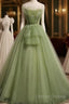 Elegant Green Tulle Spaghetti Straps A-Line Long Prom Dress Formal Dress,
