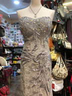 Elegant Grey Mermaid Strapless Sequined Lace Long Prom Dress Evening Dress