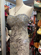 Elegant Grey Mermaid Strapless Sequined Lace Long Prom Dress Evening Dress