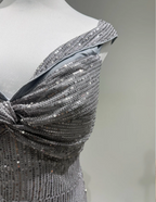 Elegant Grey Mermaid V-Neck Sequined Long Prom Dress Evening Dress