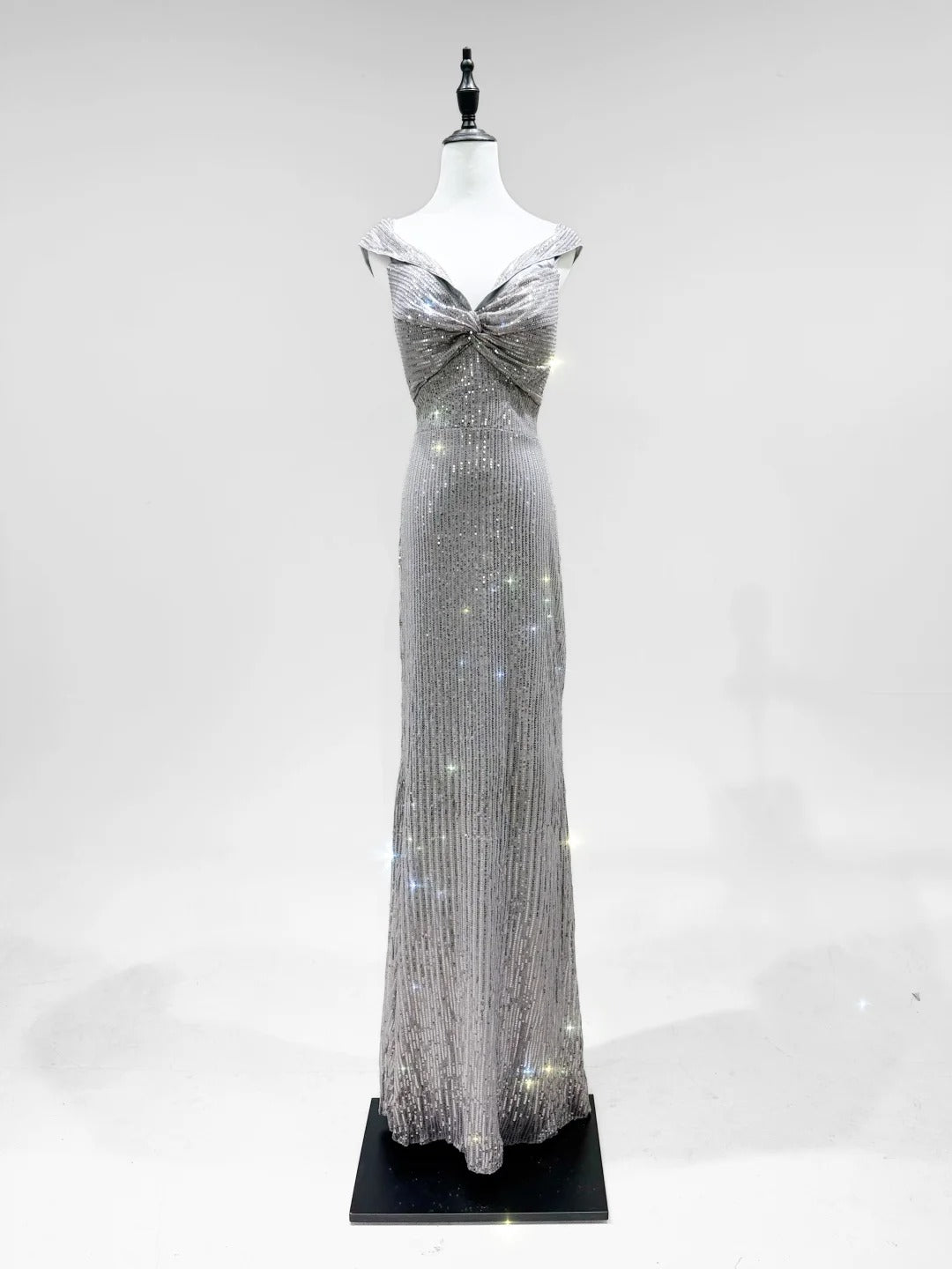 Elegant Grey Mermaid V-Neck Sequined Long Prom Dress Evening Dress