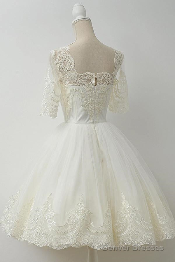 Elegant Half Sleeves White Ball Gown Homecoming Dress With Lace Secondary image