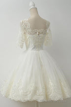 Elegant Half Sleeves White Ball Gown Homecoming Dress With Lace